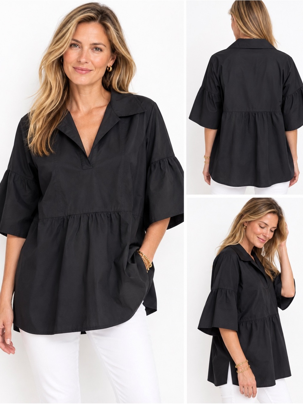 Marina Rinaldi Marina Sport Black Cotton Tunic Blouse US 16